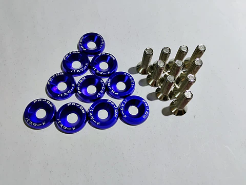 Set de 10 tornillos con 10 arandelas hexagonales M6 de aluminio azul