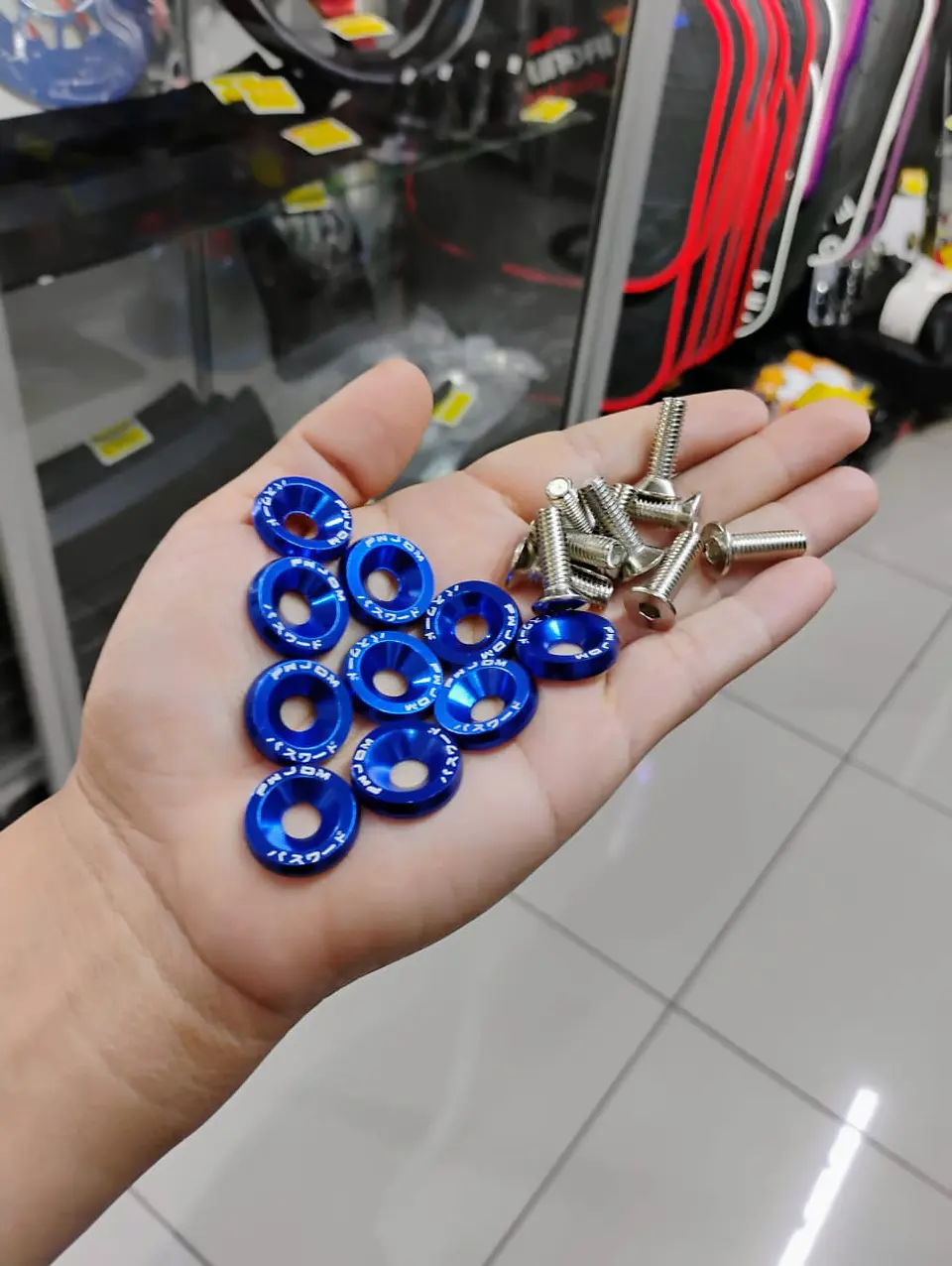 Set de 10 tornillos con 10 arandelas hexagonales M6 de aluminio azul 11