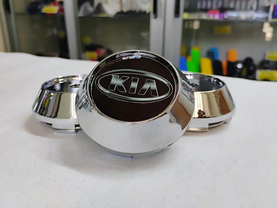 X4 Tapas centro de llantas de auto tunning conica kia negra logo gris 1