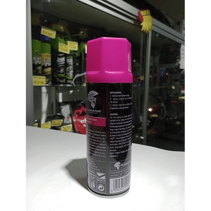 Silicona renovador de plásticos cuero y vinilo gladiator  para interior de autos y tableros 5