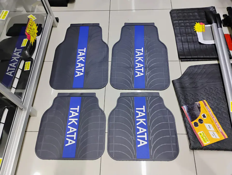 Set pisos X4 alfombras de goma tunning Takata - Negro/Azul 3