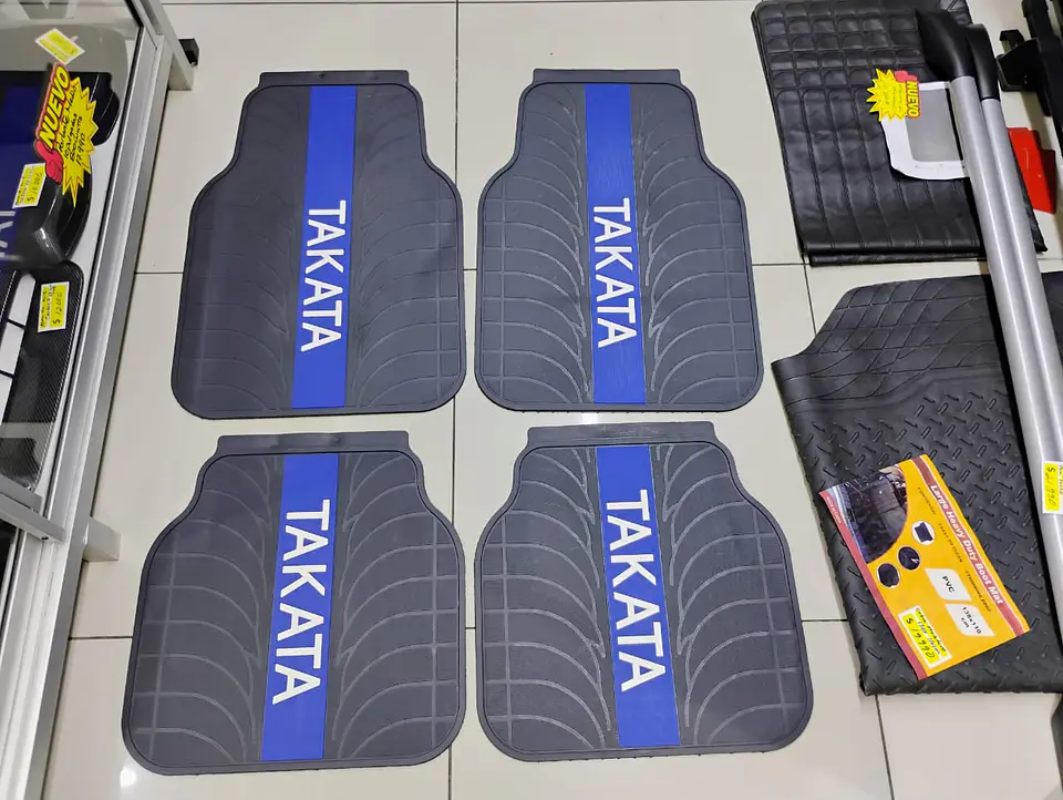 Set pisos X4 alfombras de goma tunning Takata - Negro/Azul 6