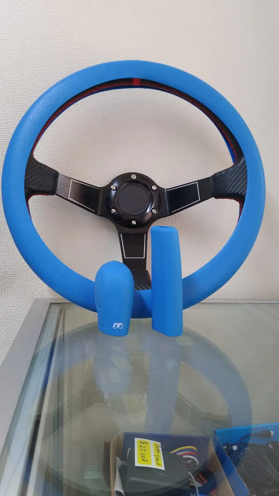 Set 3 piezas, funda cubre Volante, Perilla de cambios AZUL 4