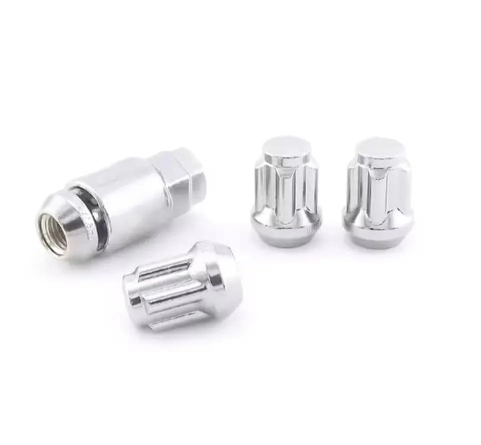 Juego 4 tuercas de seguridad con 1 llave de acero color plata 14