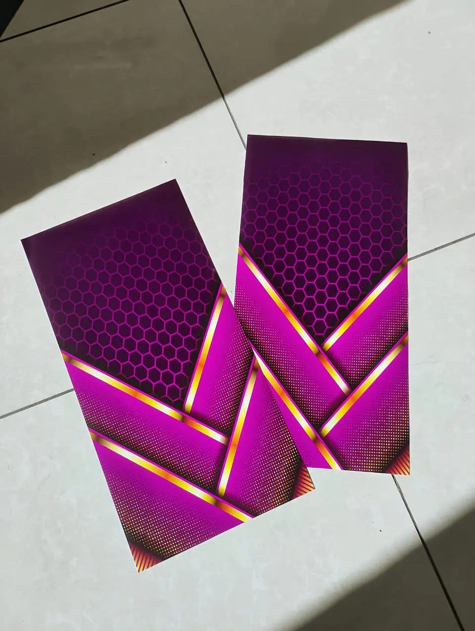 X2 pegatinas sticker adhesivos de Hexagonales lila con líneas 6