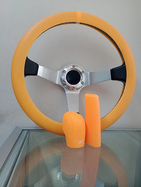 Set 3 piezas, funda cubre Volante, Perilla de cambios y funda NARANJA