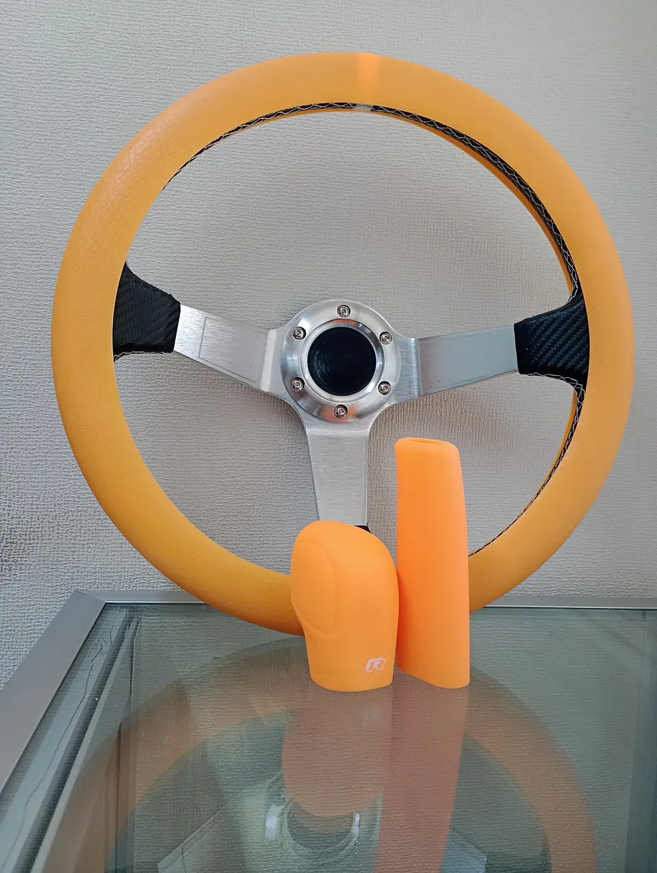 Set 3 piezas, funda cubre Volante, Perilla de cambios y funda NARANJA 1