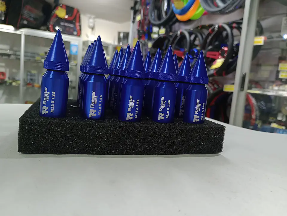 Set kit de tuercas para llantas de auto punta bala 20 piezas AZUL 2
