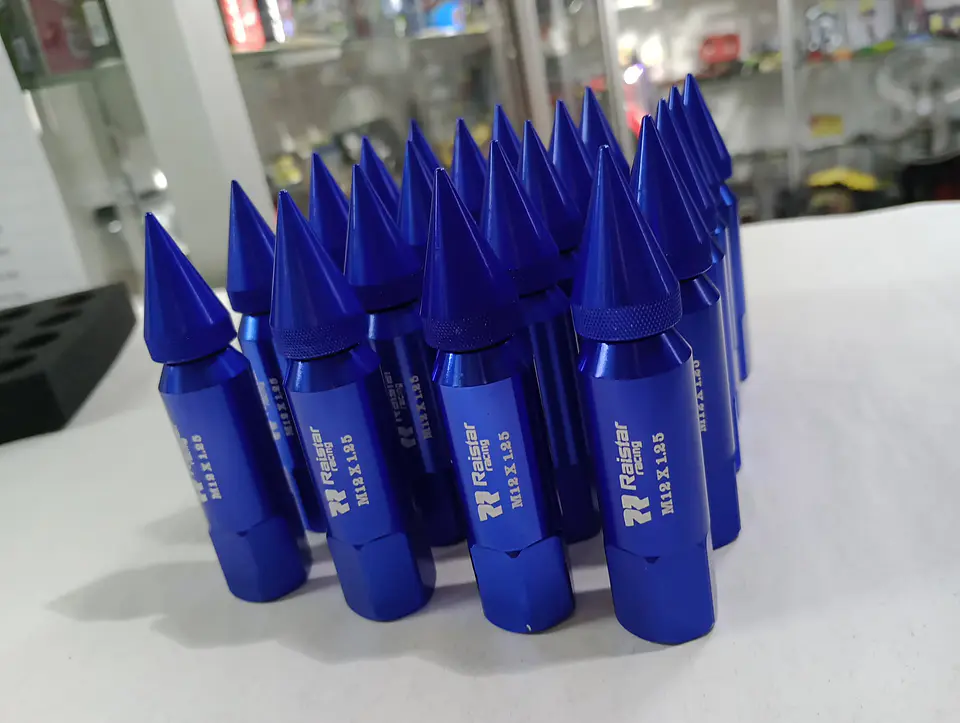 Set kit de tuercas para llantas de auto punta bala 20 piezas AZUL 5