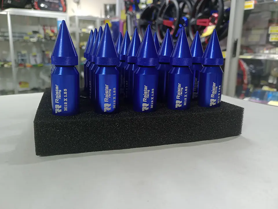 Set kit de tuercas para llantas de auto punta bala 20 piezas AZUL 7