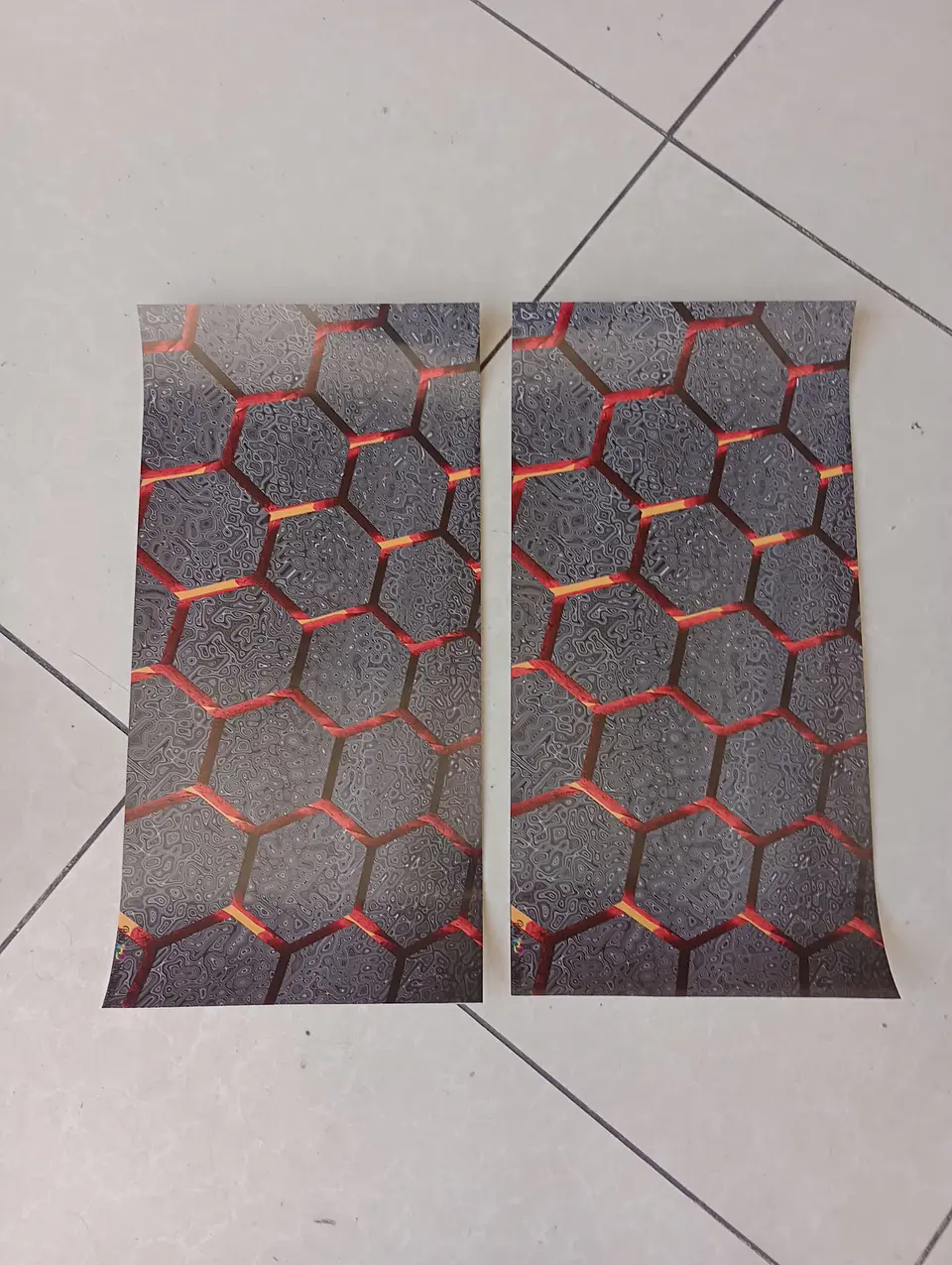 X2 pegatinas sticker adhesivos - hexágono en naranja texturizado 1
