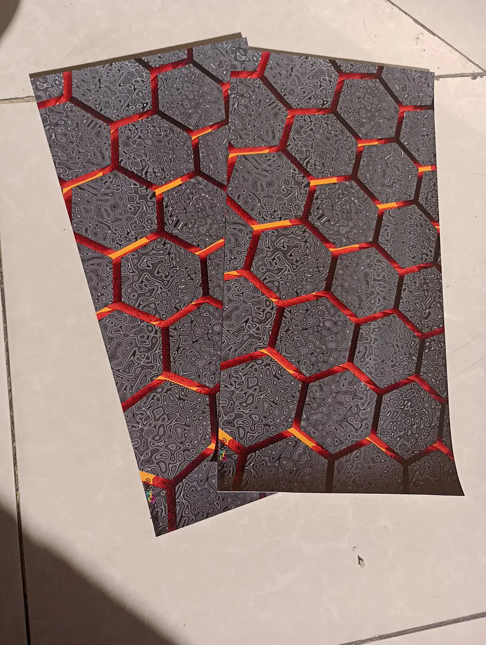 X2 pegatinas sticker adhesivos - hexágono en naranja texturizado 2