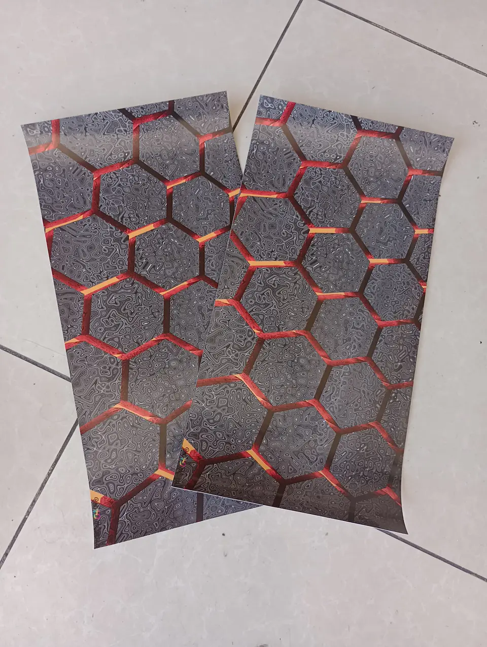 X2 pegatinas sticker adhesivos - hexágono en naranja texturizado 5
