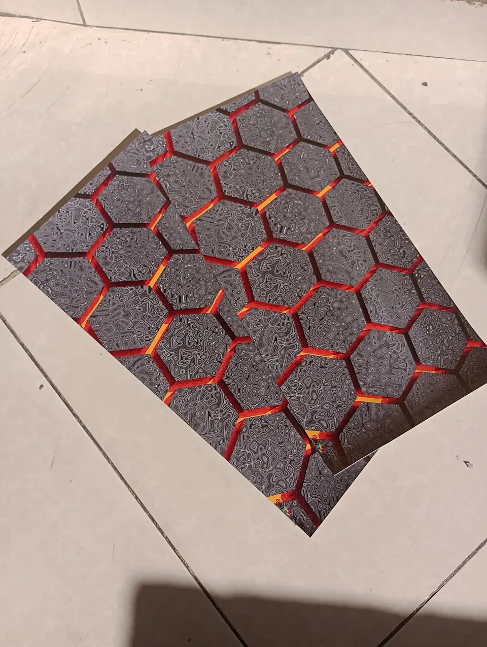X2 pegatinas sticker adhesivos - hexágono en naranja texturizado 6