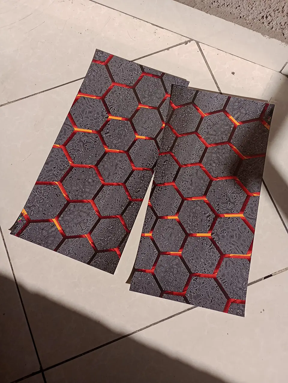 X2 pegatinas sticker adhesivos - hexágono en naranja texturizado 8