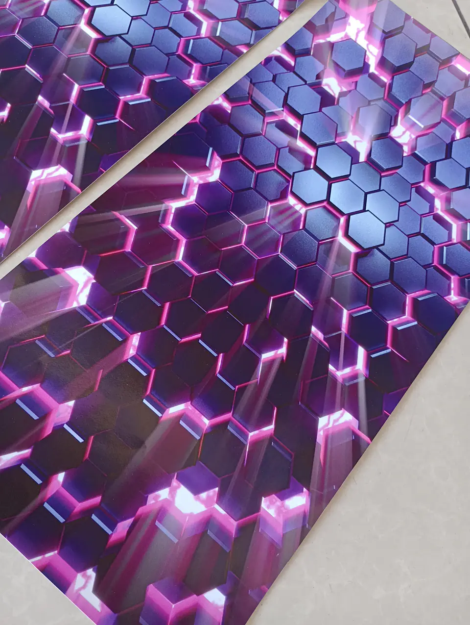 X2 pegatinas sticker adhesivos hexagonal fucsia con lila para pilares 2