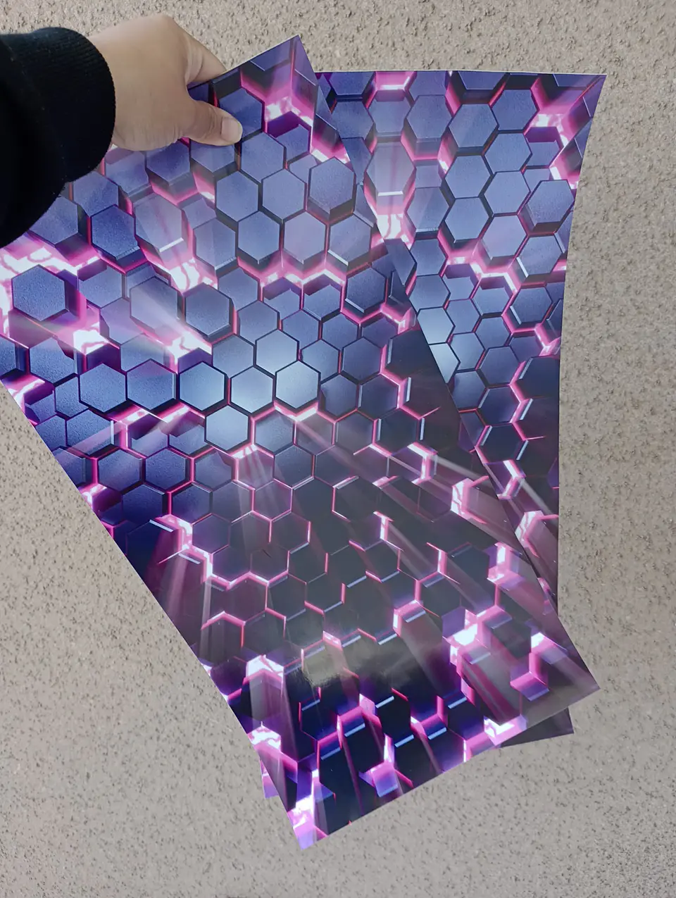 X2 pegatinas sticker adhesivos hexagonal fucsia con lila para pilares 3