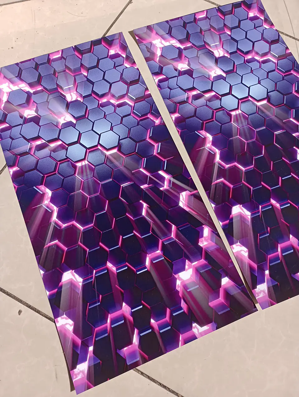 X2 pegatinas sticker adhesivos hexagonal fucsia con lila para pilares 4