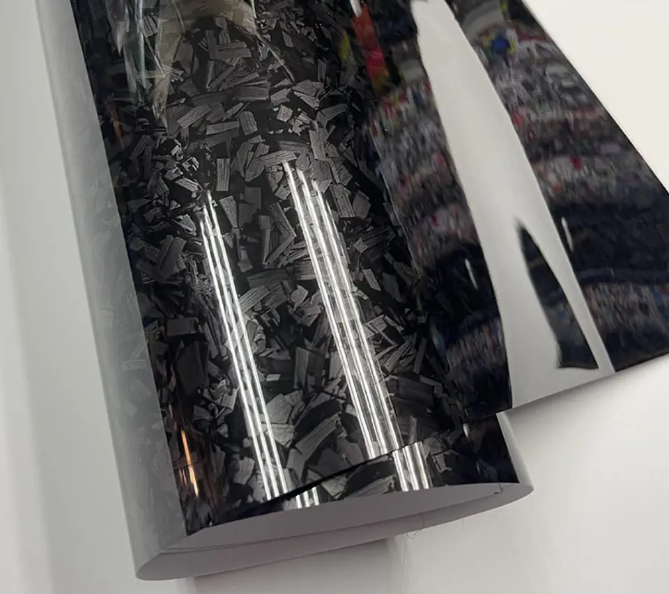 Papel Vinilo - adhesivo fibra de carbono forjado negro gloss 14