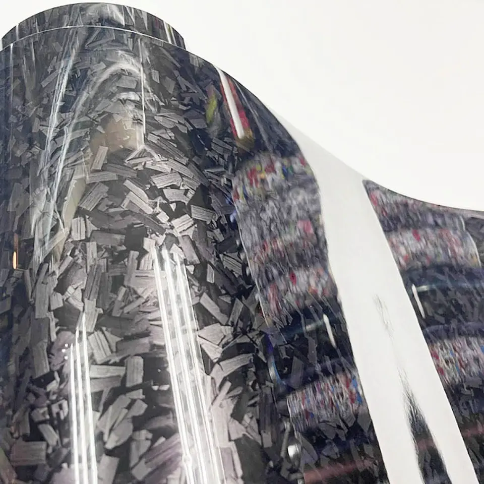 Papel Vinilo - adhesivo fibra de carbono forjado negro gloss 17