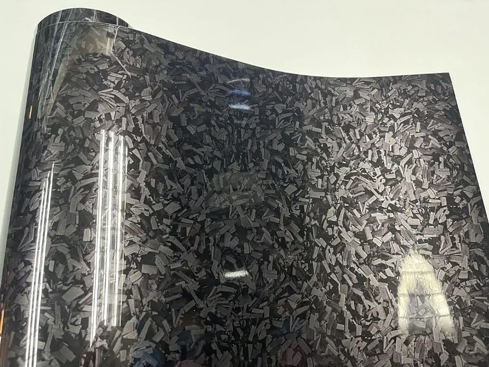 Papel Vinilo - adhesivo fibra de carbono forjado negro gloss 19
