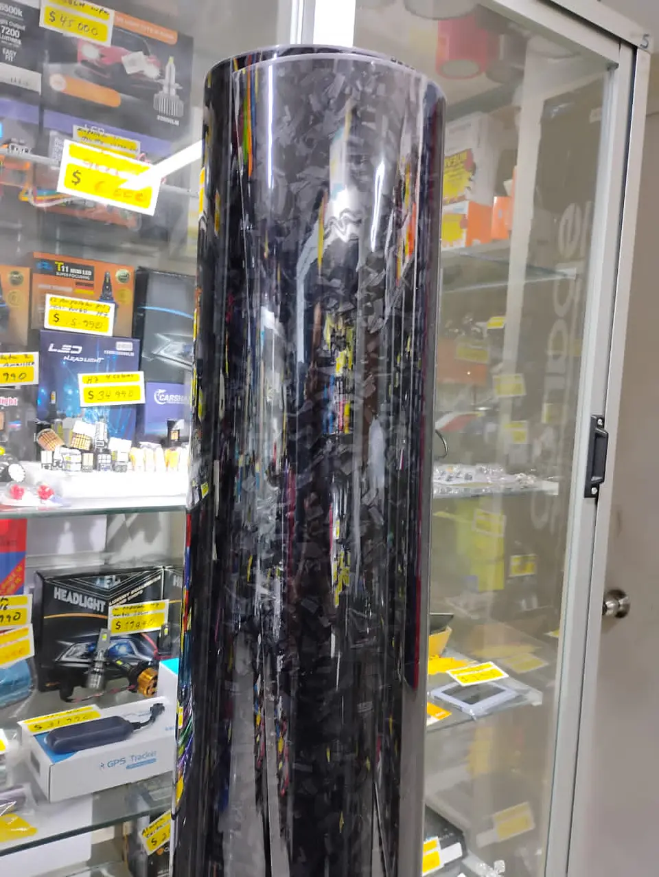 Papel Vinilo - adhesivo fibra de carbono forjado negro gloss 24