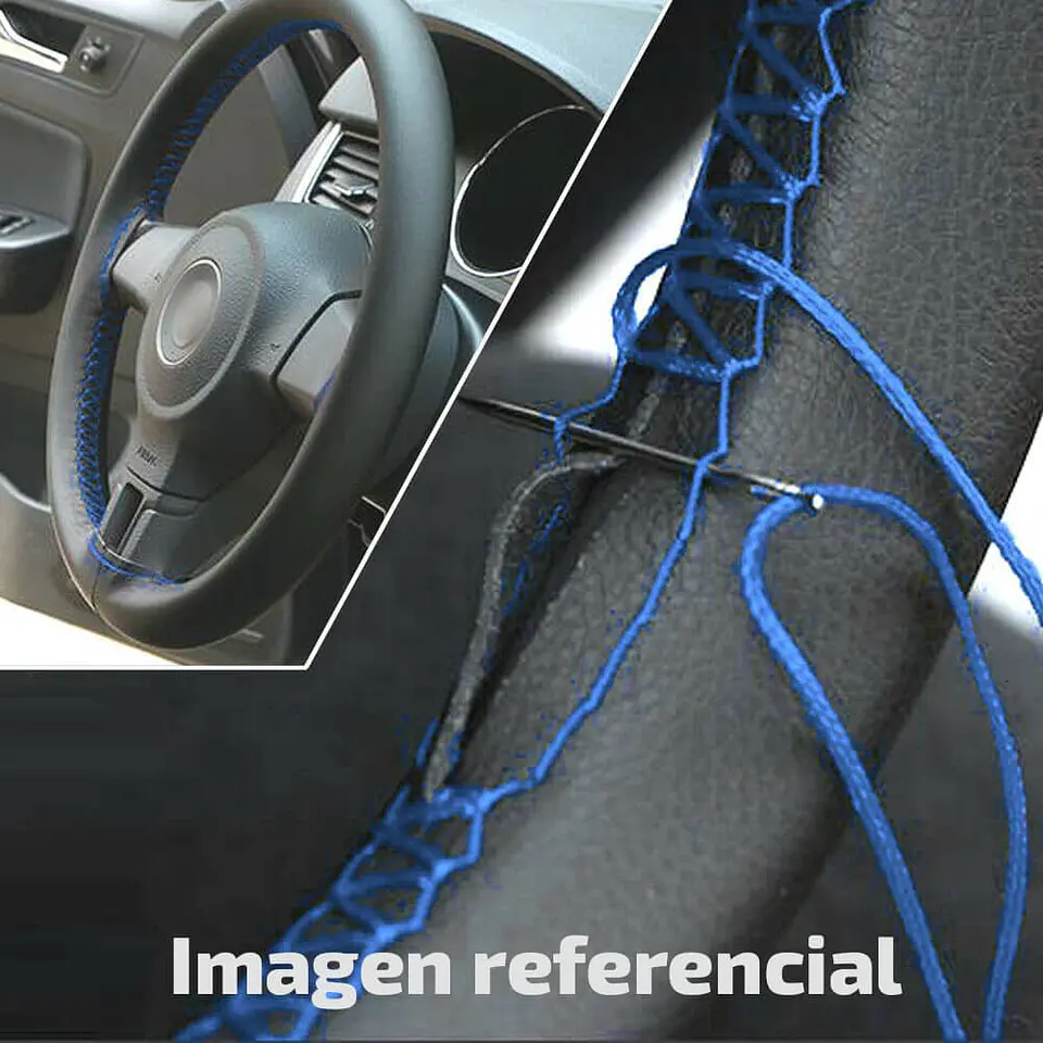 Forro volante cosido hilo Azul cuero liso 2