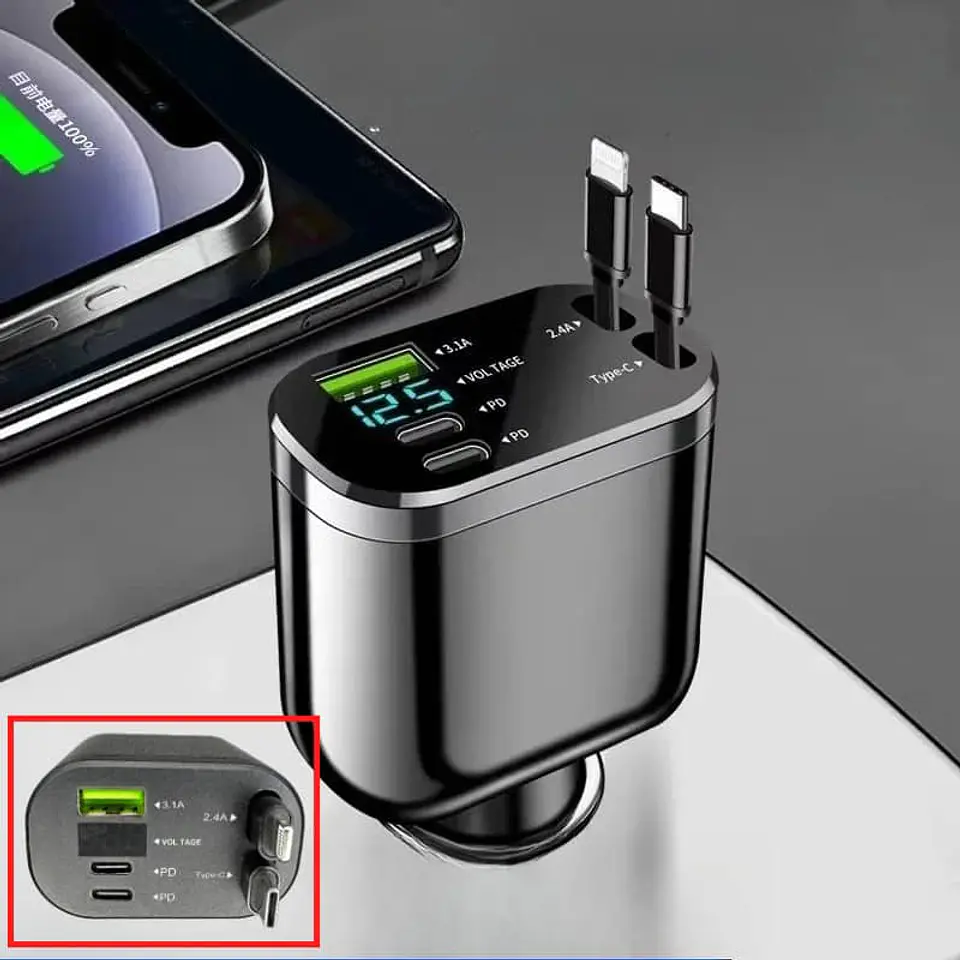 Cargador retractil 5 en 1 66W con Pantalla Digital Inteligente 4