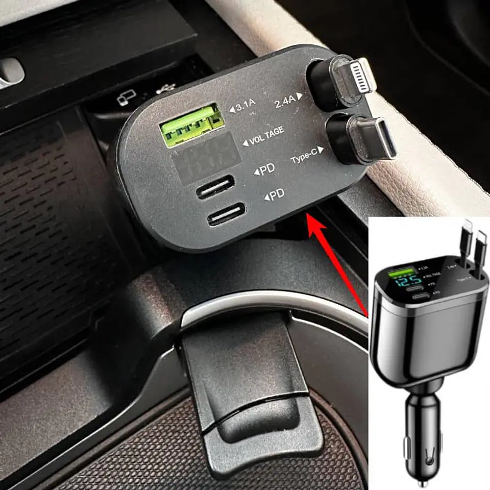 Cargador retractil 5 en 1 66W con Pantalla Digital Inteligente 6