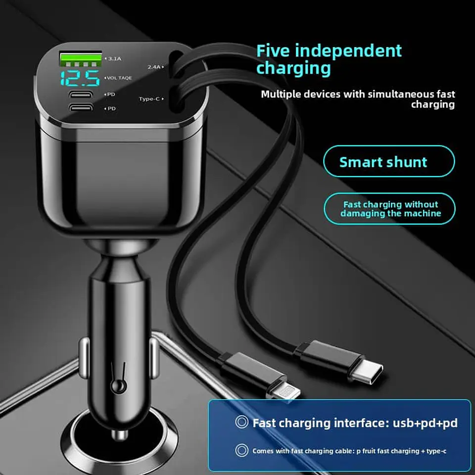 Cargador retractil 5 en 1 66W con Pantalla Digital Inteligente 7
