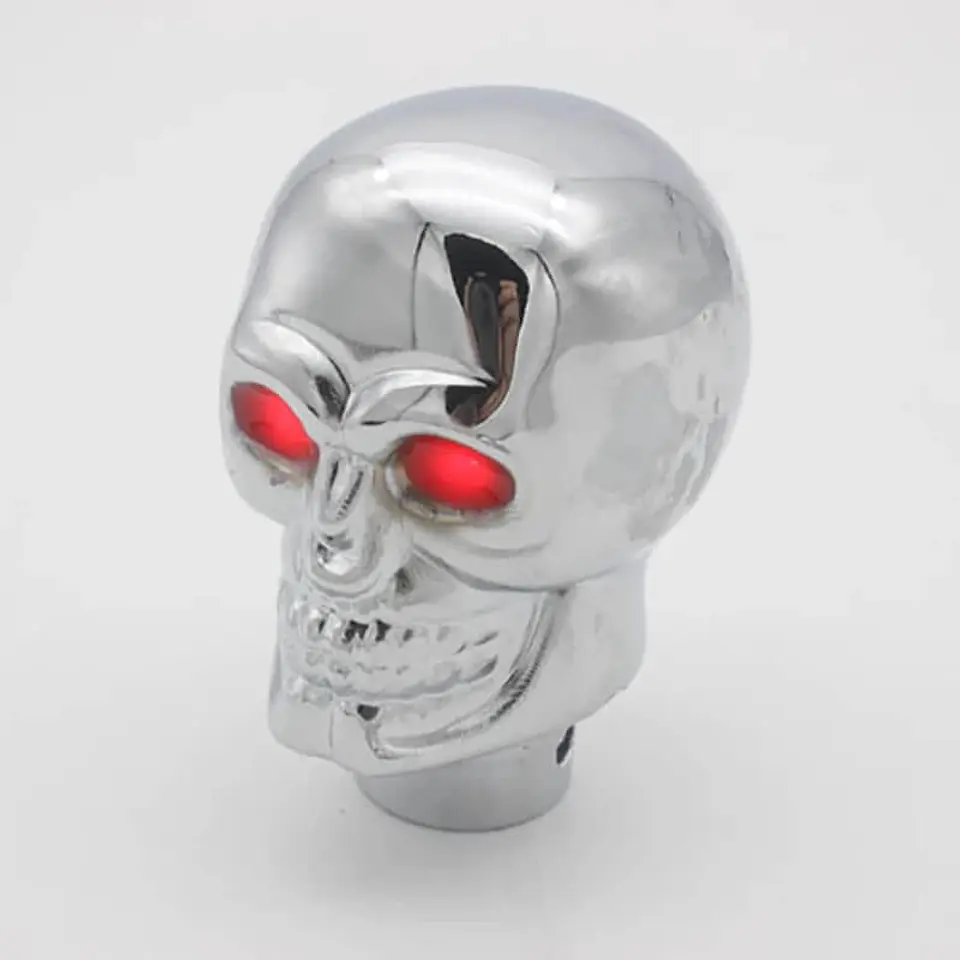 Pomo/Perilla de cambios - Diseño cabeza de calavera cromada con luz 4