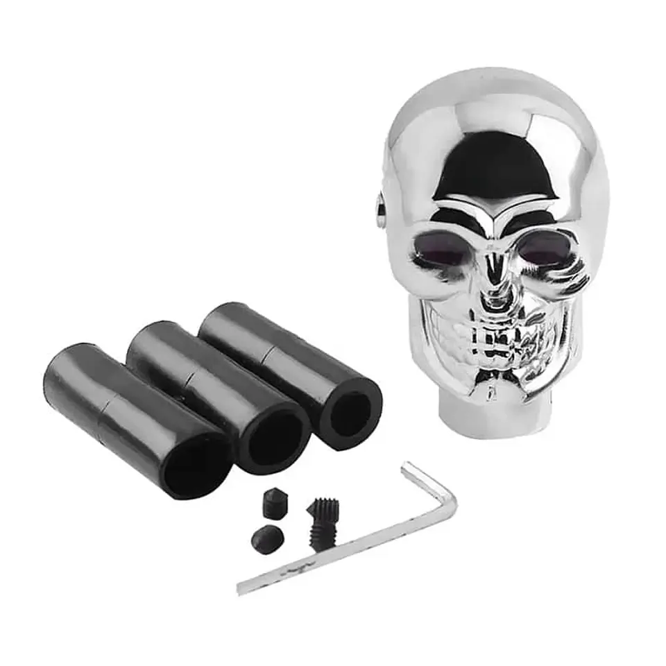 Pomo/Perilla de cambios - Diseño cabeza de calavera cromada con luz 10
