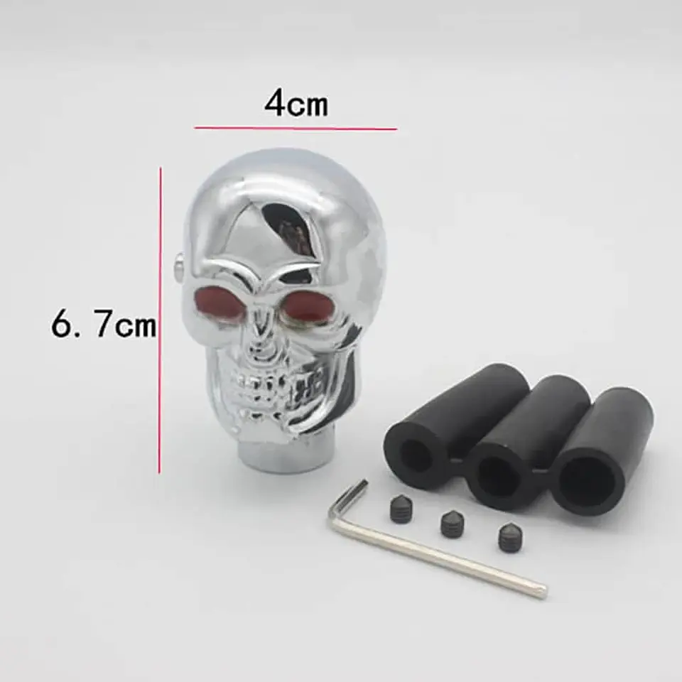 Pomo/Perilla de cambios - Diseño cabeza de calavera cromada con luz 11