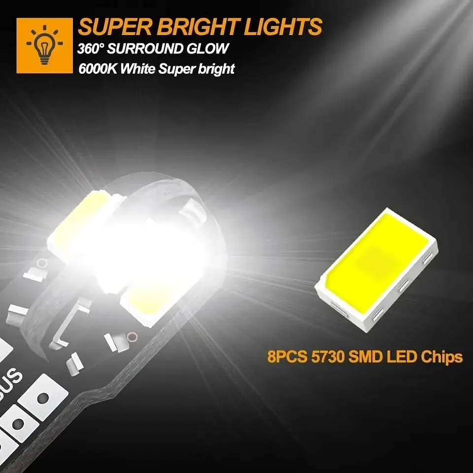 X10 unidades de Ampolletas led T10 W5W antierror canbus 8 led 12v 9