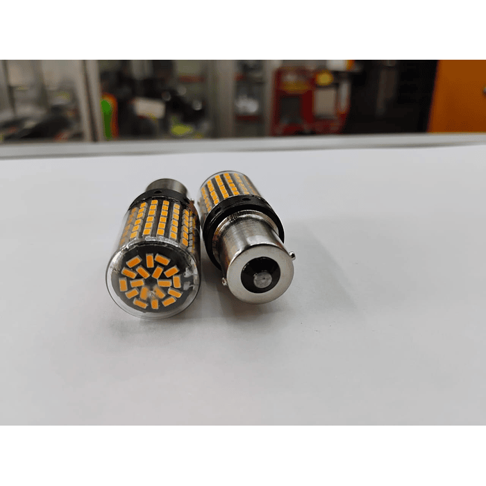  X2 unidades de ampolletas LED para reversa de autos P21W 1156 pata pareja 1 contacto anti hiperflas  ámbar 3