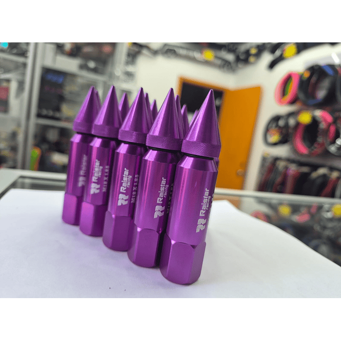 Set kit de tuercas Raistar para llantas de auto punta de bala 20 piezas MORADO 4