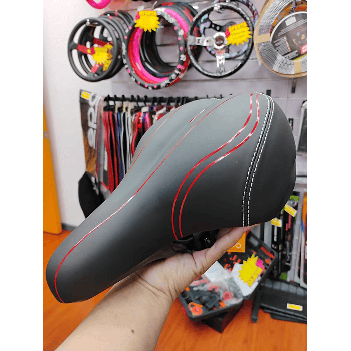 Silla Asiento de bicicleta de GEL 3D para hombre y mujer lineas rojas 6