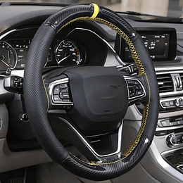  **Funda Protectora para Volante cosido hilo amarillo en eco cuero con carbono brillante ** 🚗💨