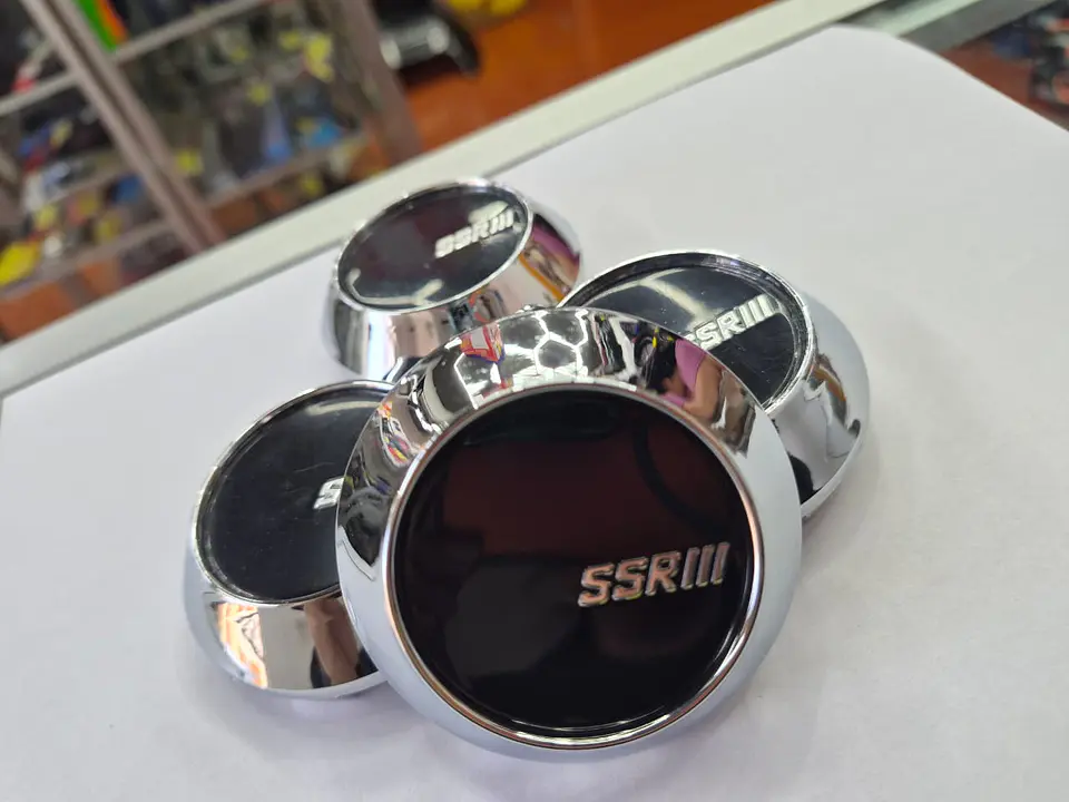 X4 Tapa centro de llantas de auto tunning conica ssr negra logo plata 5