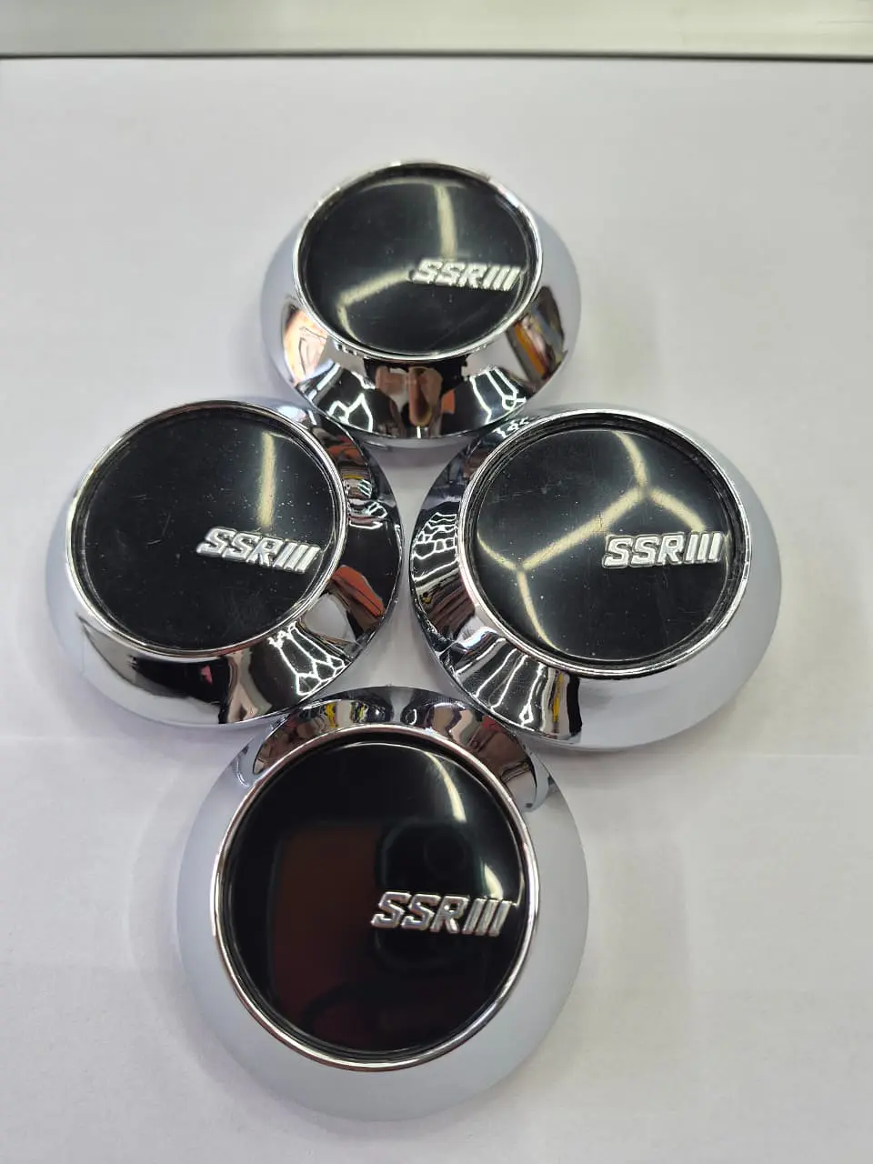 X4 Tapa centro de llantas de auto tunning conica ssr negra logo plata 6