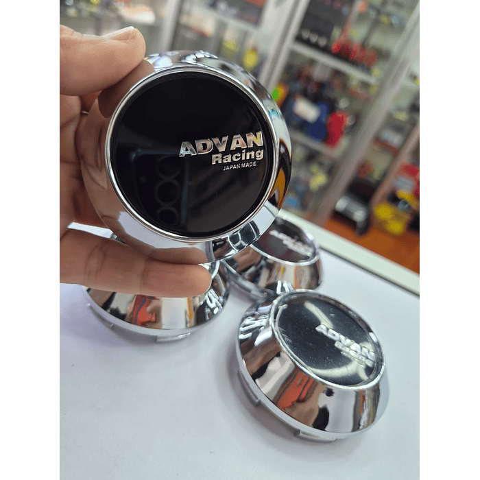 X4 Tapa centro de llantas de auto tunning conica  advan racing  negra  logo plata 6