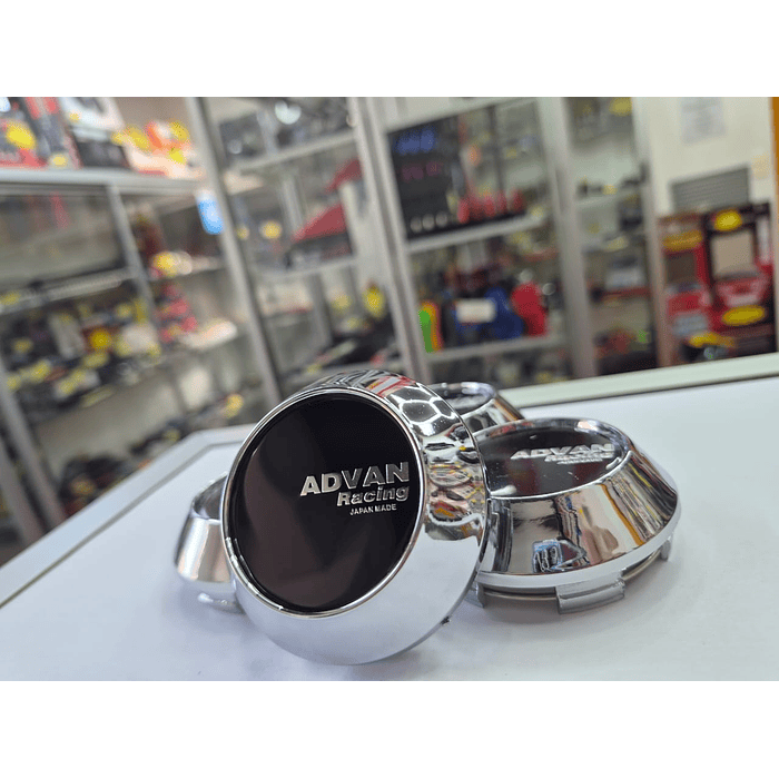 X4 Tapa centro de llantas de auto tunning conica  advan racing  negra  logo plata 7