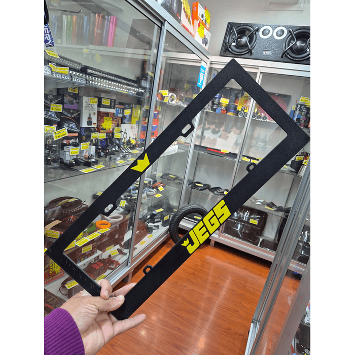 *X1 UNIDAD DE PORTA PATENTES DE PLASTICO MARCO PARA PLACA NEGRO JEGS LETRA AMARILLA 4