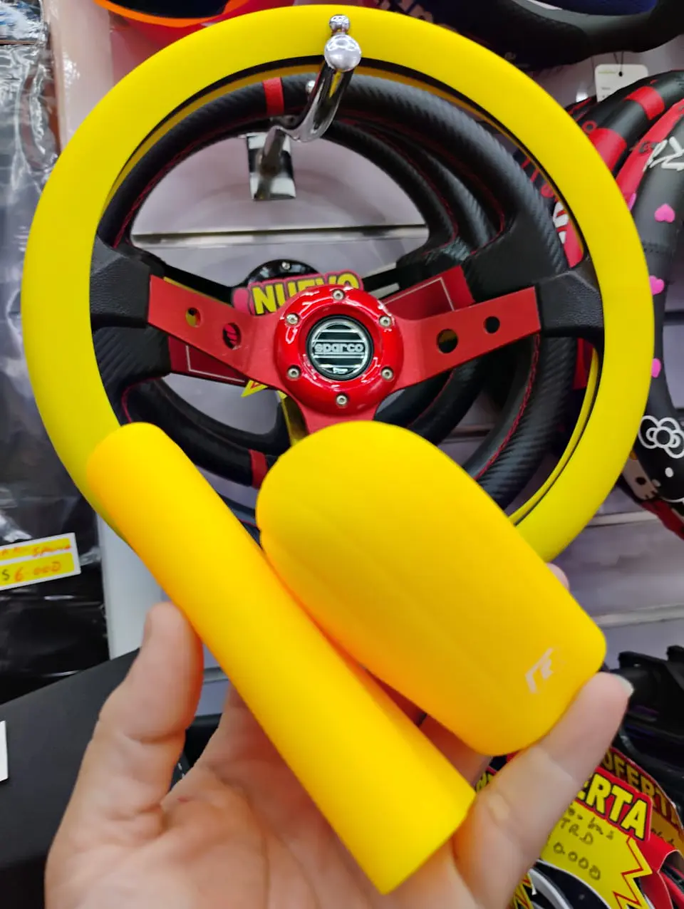 Set 3 piezas cubre volante para tu auto amarillo 3