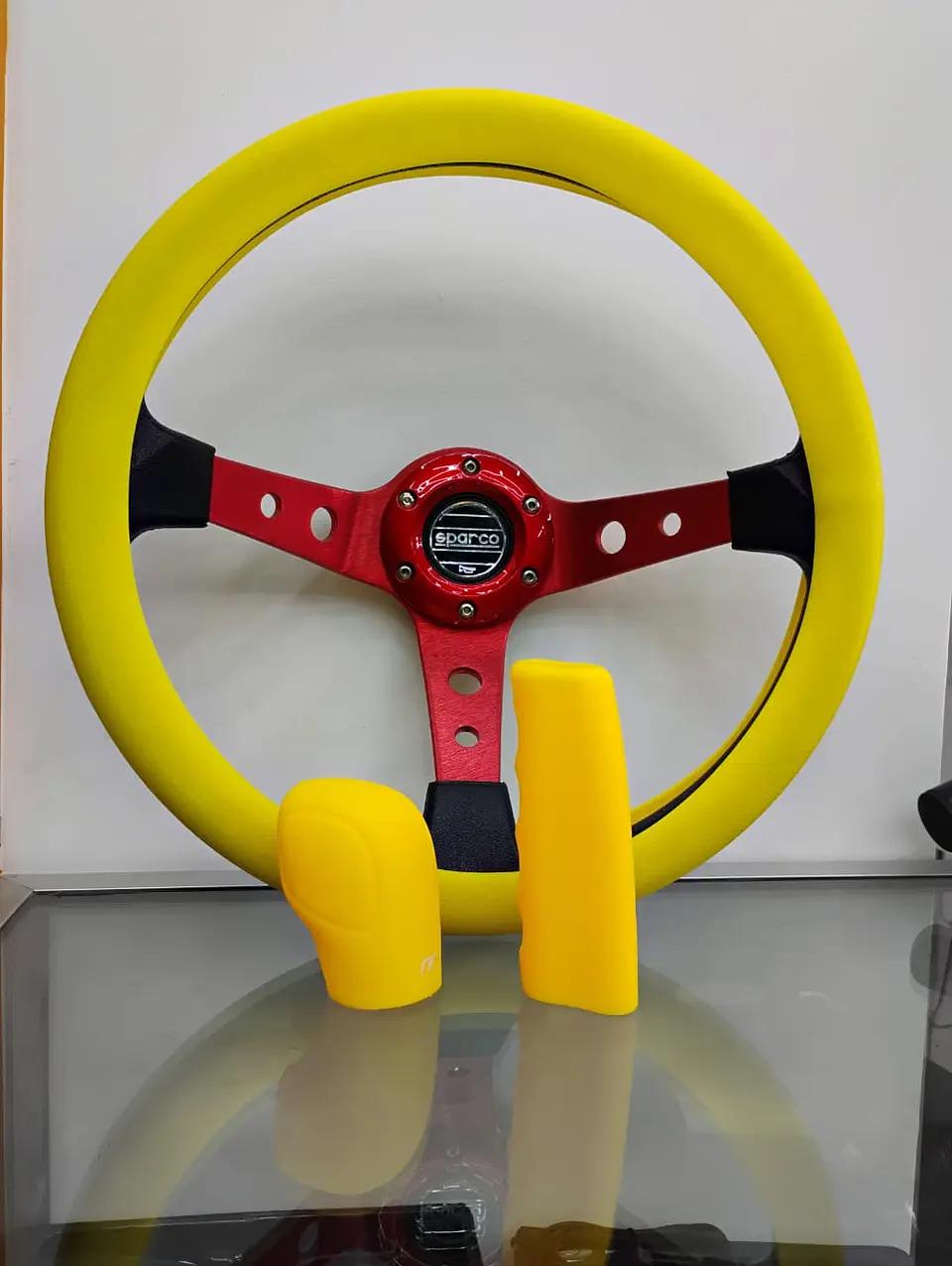 Set 3 piezas cubre volante para tu auto amarillo 4