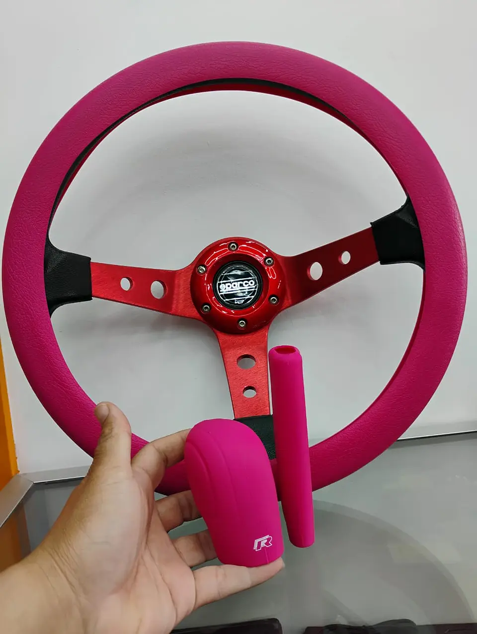 Set 3 piezas cubre volante para tu auto rosado 4