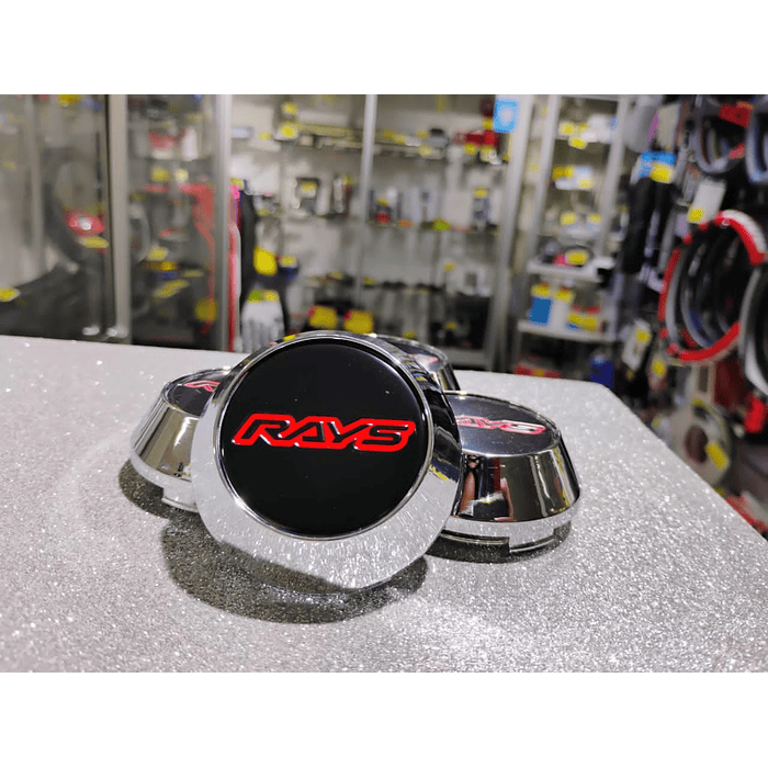  X4 Tapa centro de llantas de auto tunning conica Medida 58mm interior X 60mm exterior marca rays negro letra roja  1