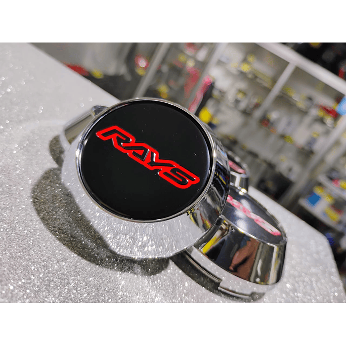  X4 Tapa centro de llantas de auto tunning conica Medida 58mm interior X 60mm exterior marca rays negro letra roja  5