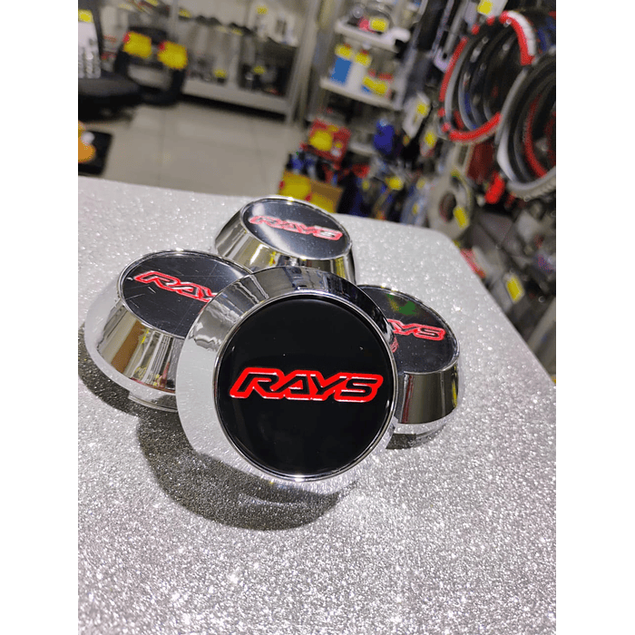  X4 Tapa centro de llantas de auto tunning conica Medida 58mm interior X 60mm exterior marca rays negro letra roja  7