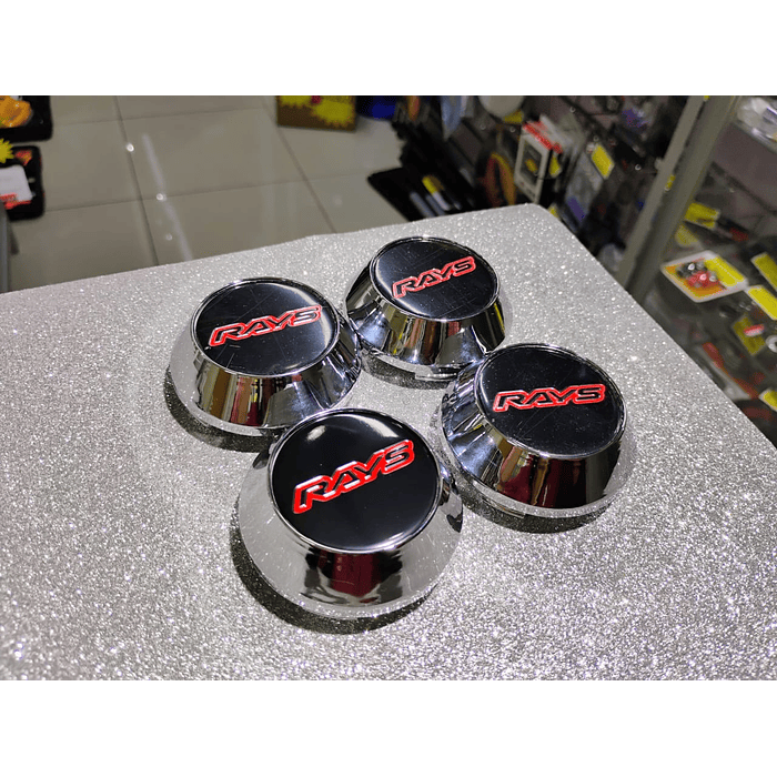  X4 Tapa centro de llantas de auto tunning conica Medida 58mm interior X 60mm exterior marca rays negro letra roja  8